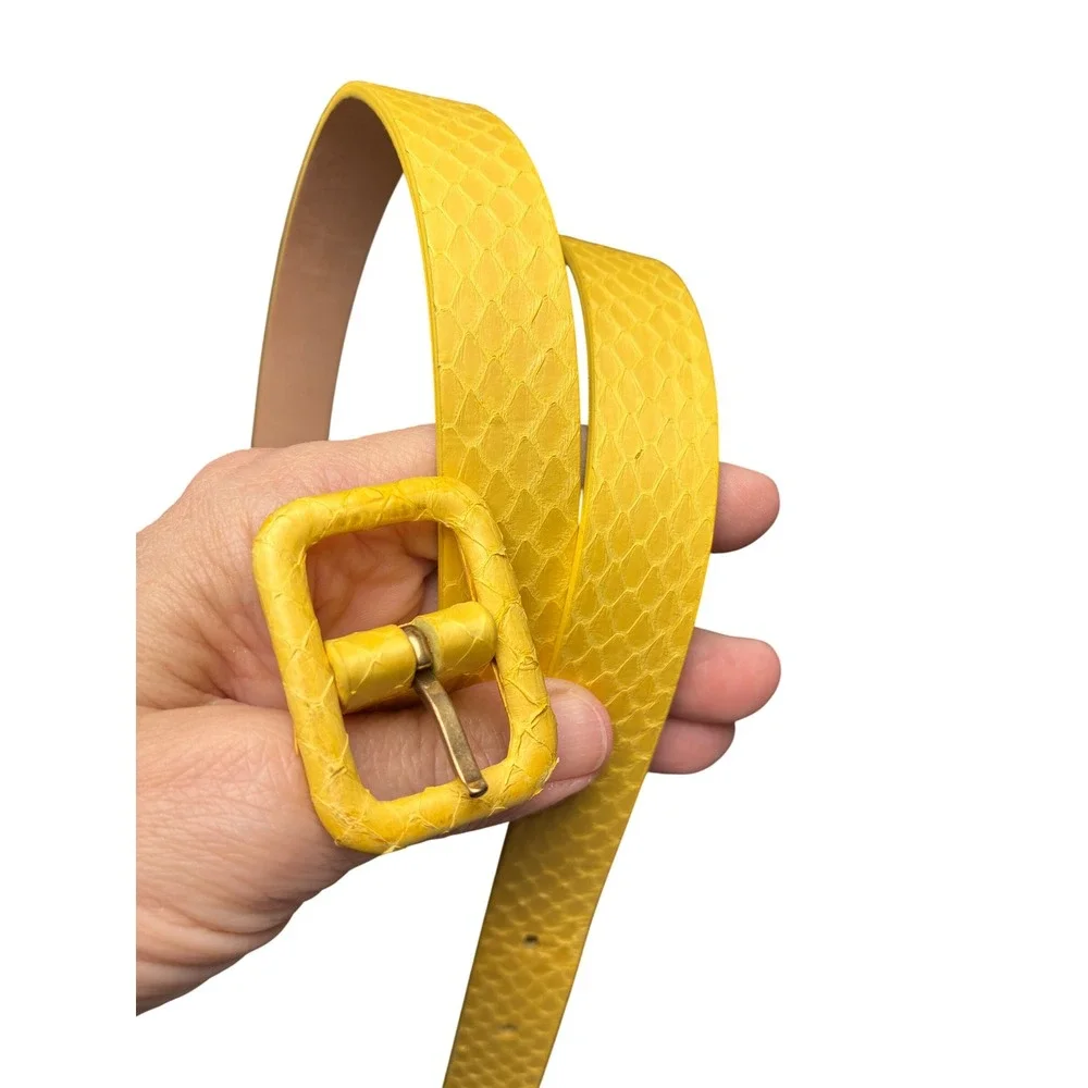 Snake Embossed Skinny Belt J.Crew Leather Wrapped Buckle Yellow Size M